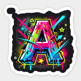 Graffiti Letter A Neon Street Art Design Sticker