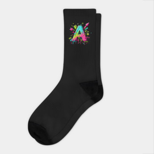 Neon Graffiti Letter A Pop Art Explosion Socks
