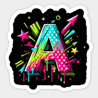 Neon Graffiti Letter A Pop Art Explosion Sticker