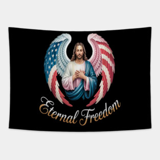 Eternal Freedom Wings Of Faith And Liberty Jesus Core Tapestry