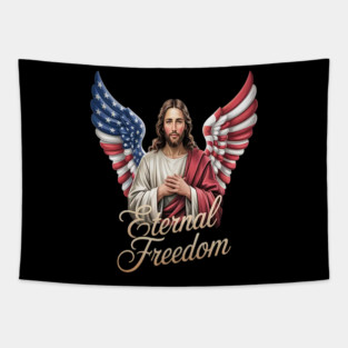 Eternal Freedom Wings Of Faith Jesus Patriotism Tapestry