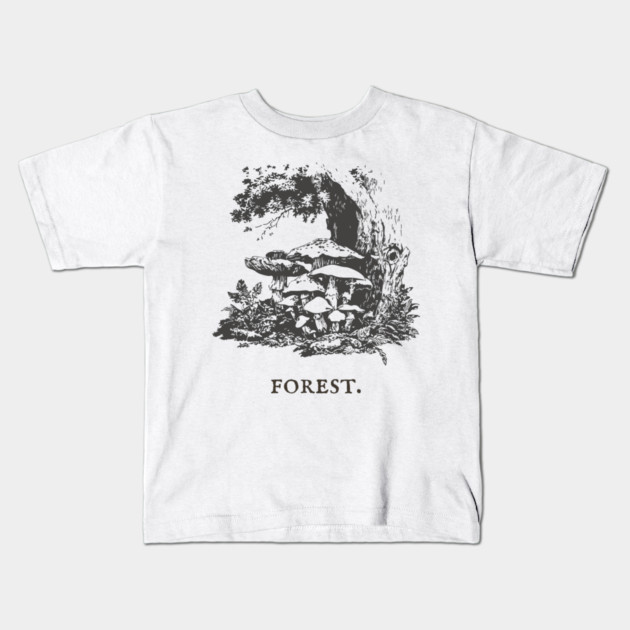 Forest Floor Mushrooms Vintage Fairytale Illustration Kids T-Shirt by TuncGK