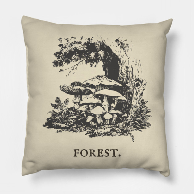 Forest Floor Mushrooms Vintage Fairytale Illustration Pillow by TuncGK