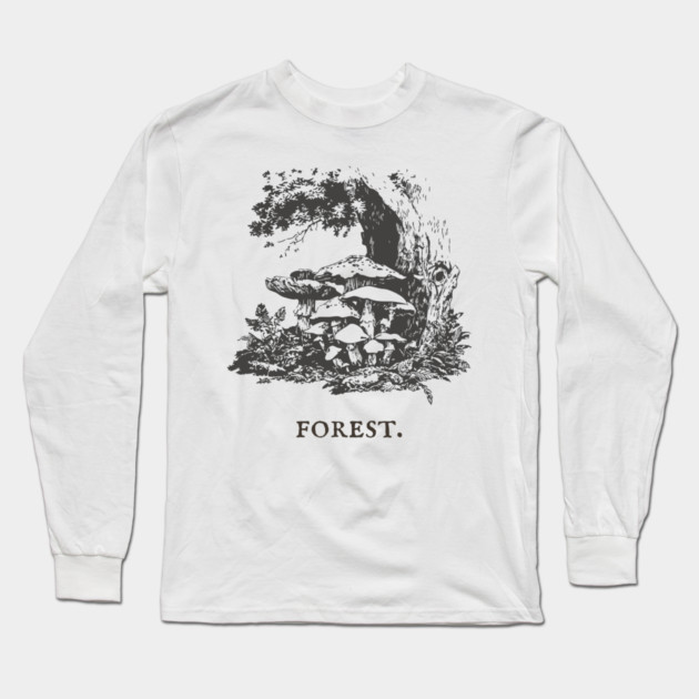 Forest Floor Mushrooms Vintage Fairytale Illustration Long Sleeve T-Shirt by TuncGK