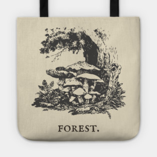 Forest Floor Mushrooms Vintage Fairytale Illustration Tote