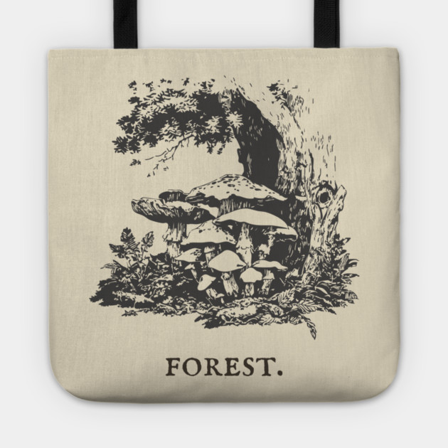 Forest Floor Mushrooms Vintage Fairytale Illustration Tote by TuncGK