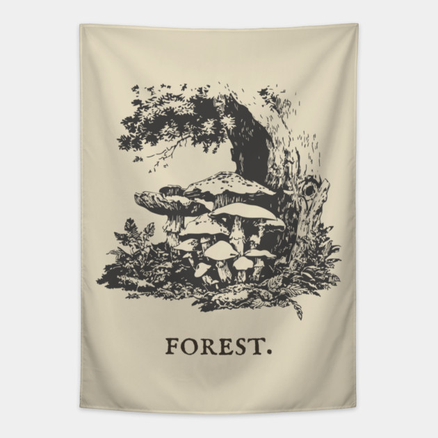 Forest Floor Mushrooms Vintage Fairytale Illustration Tapestry by TuncGK