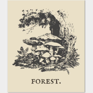 Forest Floor Mushrooms Vintage Fairytale Illustration Posters and Art