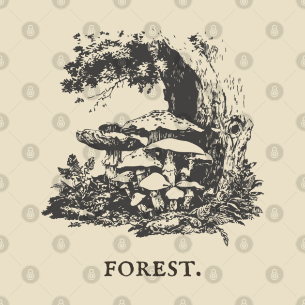 Forest Floor Mushrooms Vintage Fairytale Illustration by TuncGK