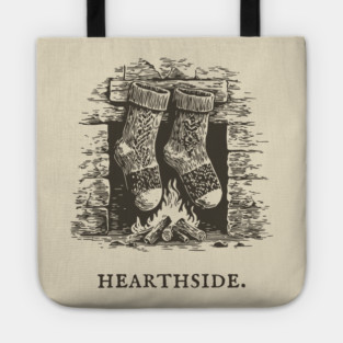 Cozy Fireplace Hearthside with Knit Socks Tote