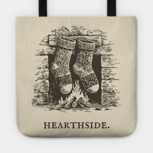 Cozy Fireplace Hearthside with Knit Socks Tote by TuncGK