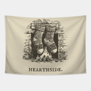 Cozy Fireplace Hearthside with Knit Socks Tapestry