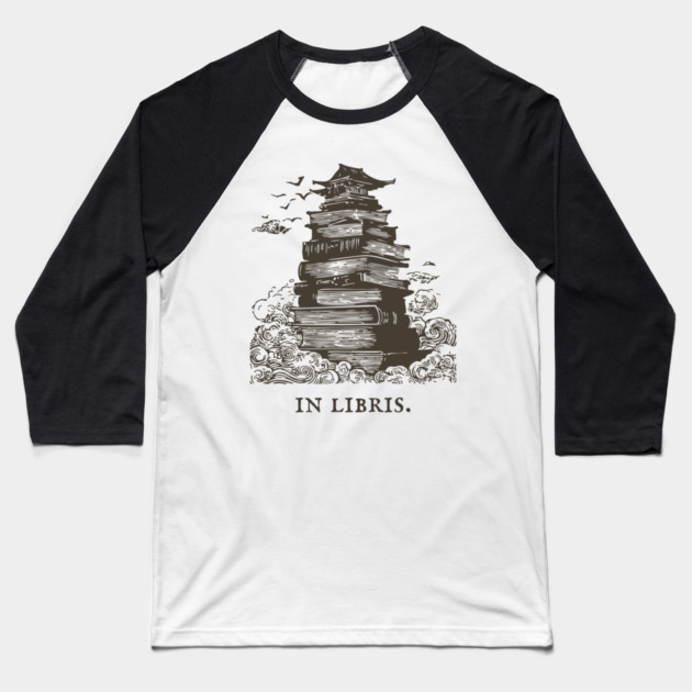 In Libris Tower of Books for the Scholar Baseball T-Shirt by TuncGK