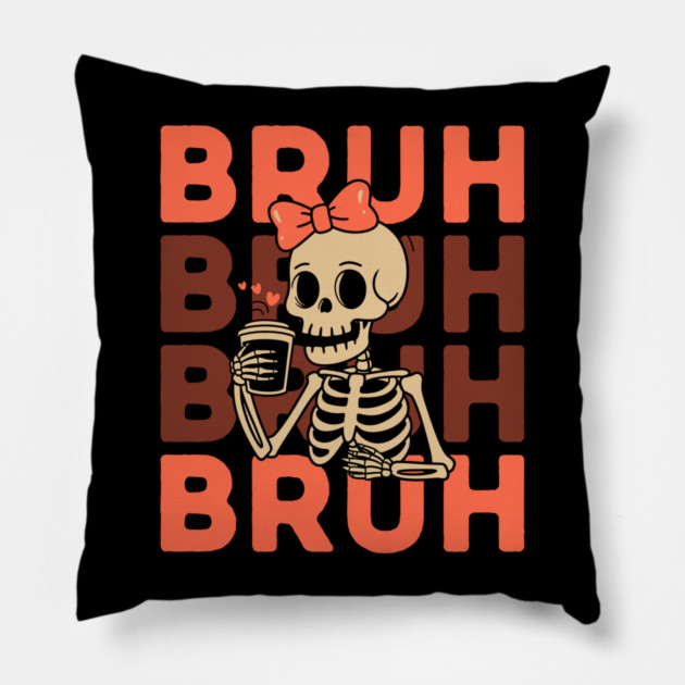 Cute Skeleton Girl Halloween Pillow by The WYLD Tribe