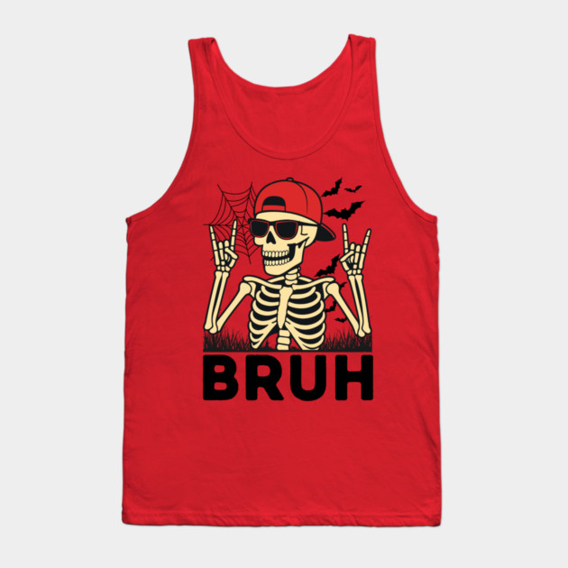 Bruh Rock On Skeleton Halloween Tank Top by The WYLD Tribe