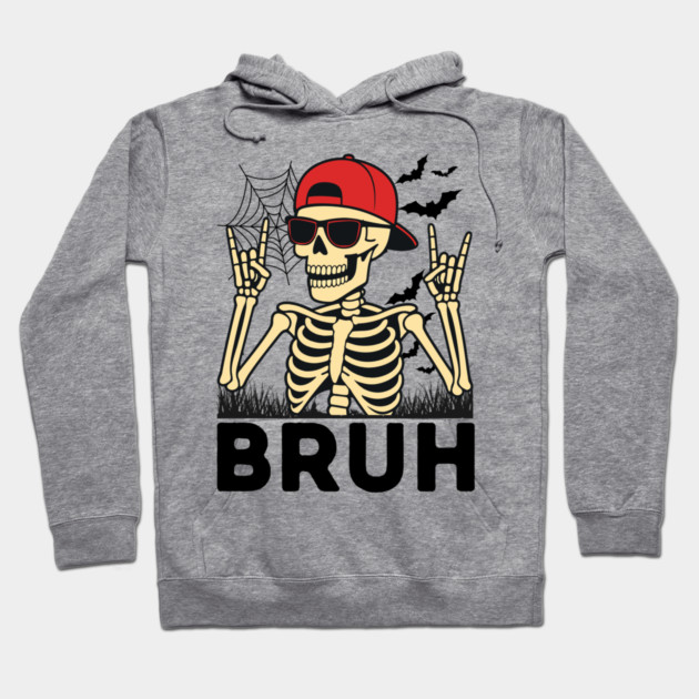 Bruh Rock On Skeleton Halloween Hoodie by The WYLD Tribe