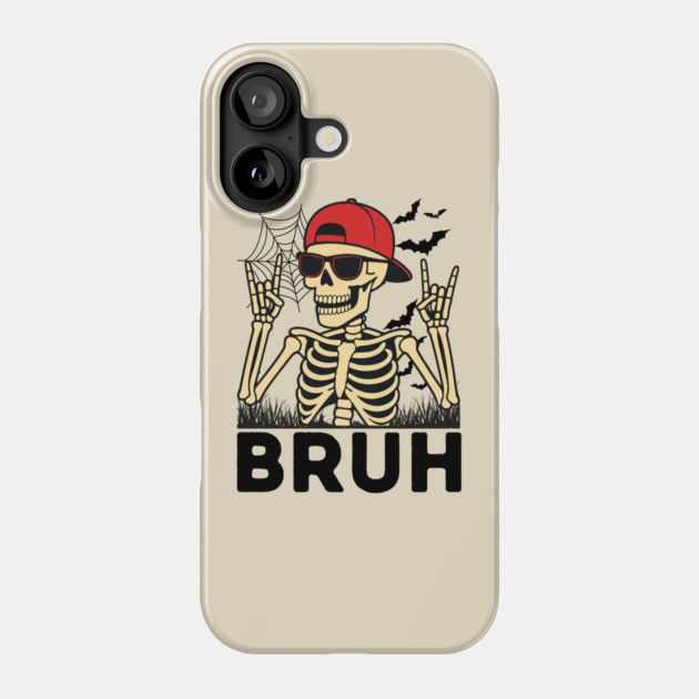 Bruh Rock On Skeleton Halloween Phone Case by The WYLD Tribe
