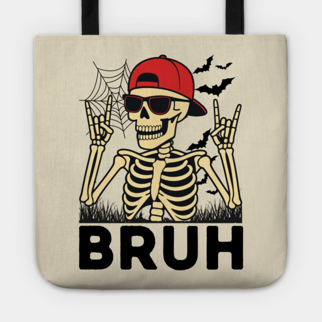 Bruh Rock On Skeleton Halloween Tote by The WYLD Tribe