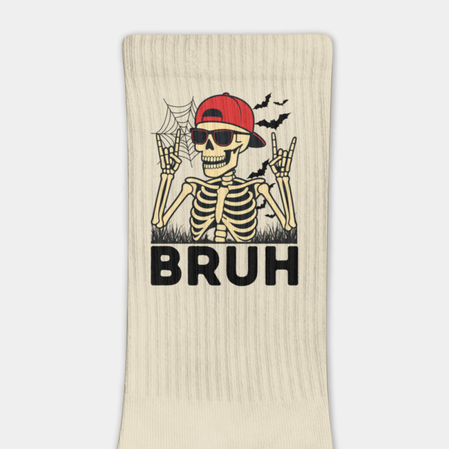 Bruh Rock On Skeleton Halloween by The WYLD Tribe