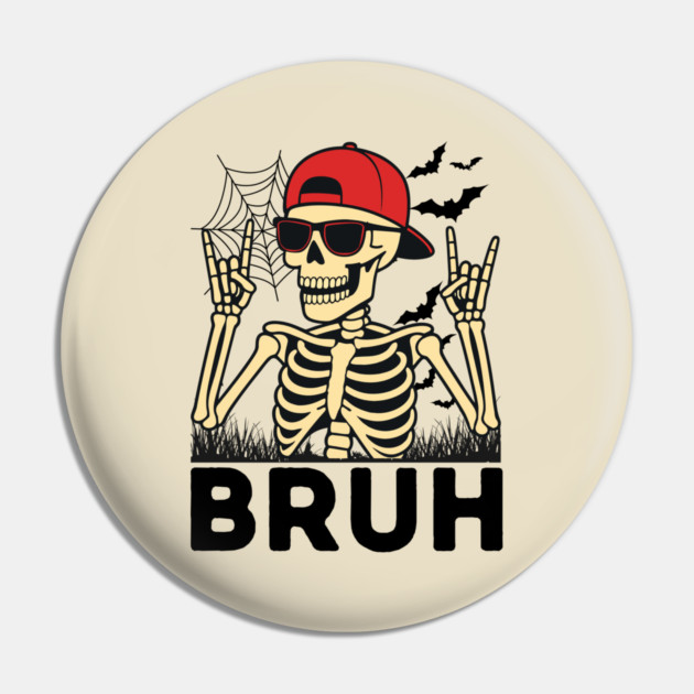 Bruh Rock On Skeleton Halloween Pin by The WYLD Tribe