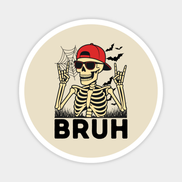 Bruh Rock On Skeleton Halloween Magnet by The WYLD Tribe