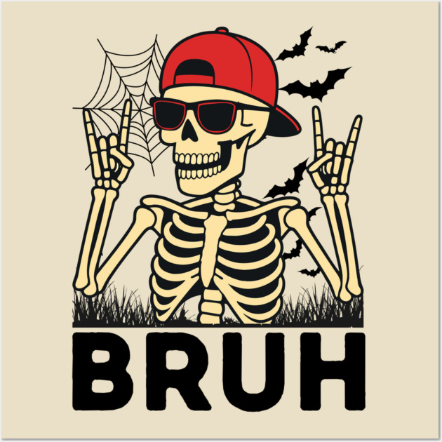 Bruh Rock On Skeleton Halloween Wall Art by The WYLD Tribe