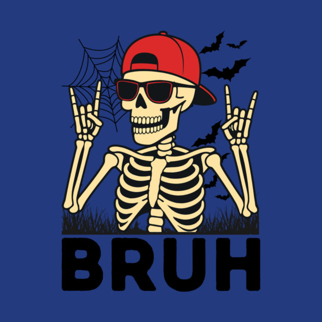 Bruh Rock On Skeleton Halloween by The WYLD Tribe