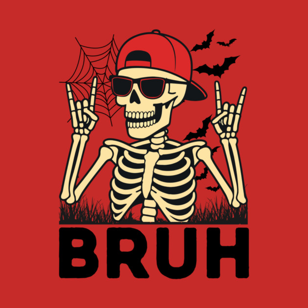 Bruh Rock On Skeleton Halloween by The WYLD Tribe