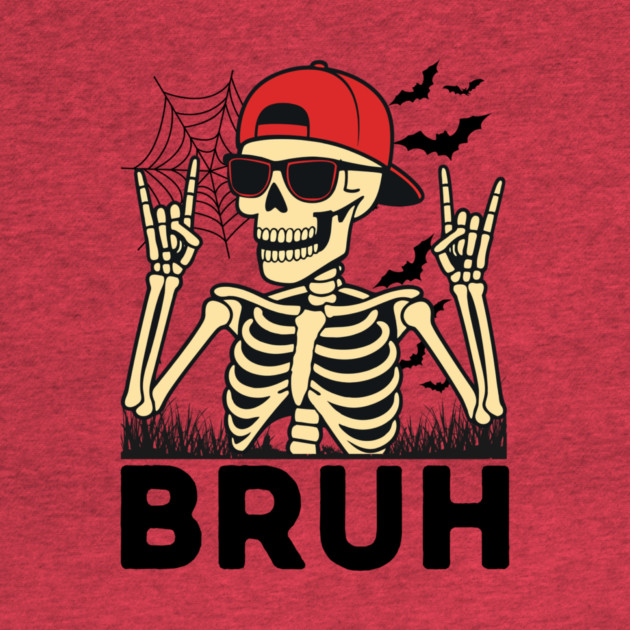 Bruh Rock On Skeleton Halloween by The WYLD Tribe