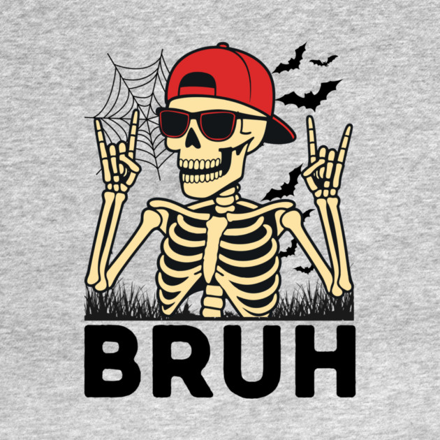 Bruh Rock On Skeleton Halloween by The WYLD Tribe