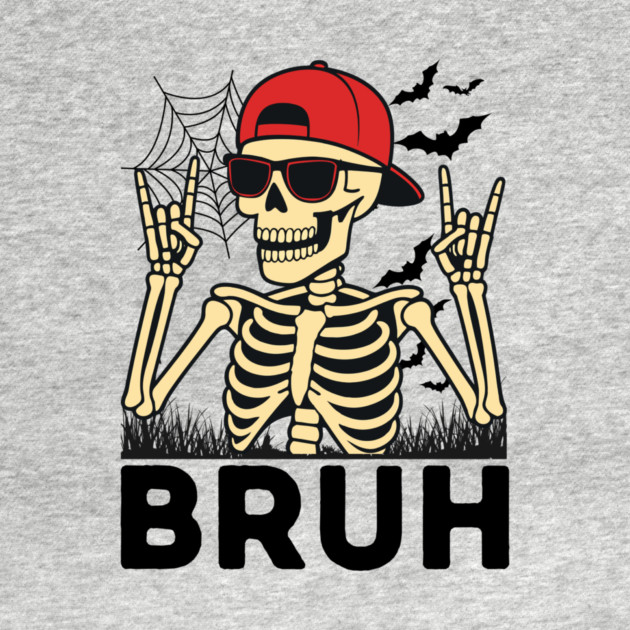 Bruh Rock On Skeleton Halloween by The WYLD Tribe