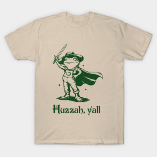 Funny Frog in Overalls Cheering Huzzah, Y'all! vintage retro design T-Shirt