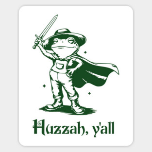 Funny Frog in Overalls Cheering Huzzah, Y'all! vintage retro design Sticker