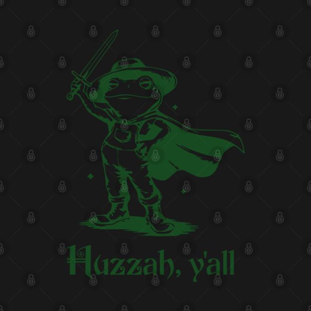 Funny Frog in Overalls Cheering Huzzah, Y'all! vintage retro design by Luxinda