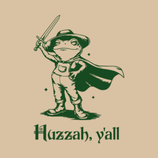 Funny Frog in Overalls Cheering Huzzah, Y'all! vintage retro design T-Shirt