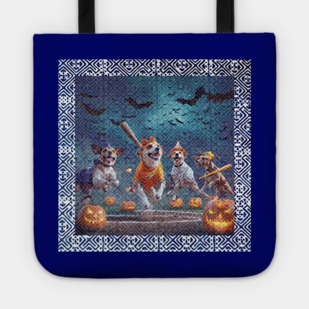 Tribal Home Run under Spooky Skies – Dogs’ Halloween Baseball Glow Tote by Pimcolle