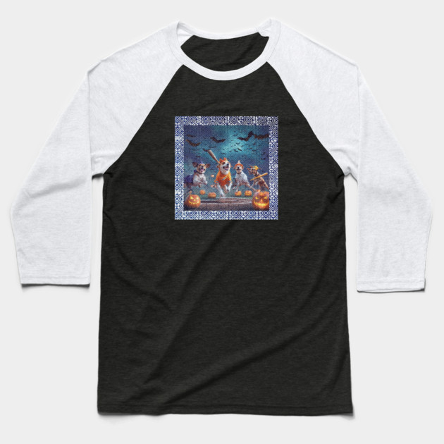 Tribal Home Run under Spooky Skies – Dogs’ Halloween Baseball Glow Baseball T-Shirt by Pimcolle