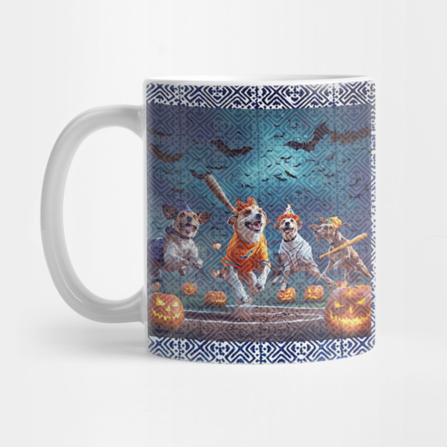Tribal Home Run under Spooky Skies – Dogs’ Halloween Baseball Glow by Pimcolle