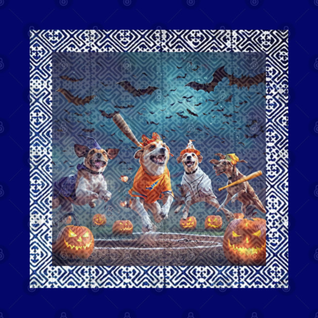 Tribal Home Run under Spooky Skies – Dogs’ Halloween Baseball Glow by Pimcolle