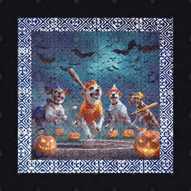 Tribal Home Run under Spooky Skies – Dogs’ Halloween Baseball Glow by Pimcolle