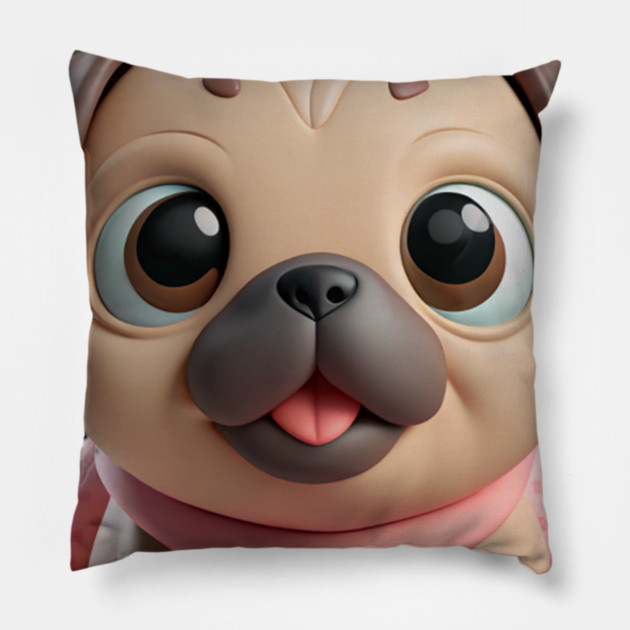 Adorable Fat Pug Puppy in Pink - Cute Cartoon Dog Art Pillow by IamActiveDog