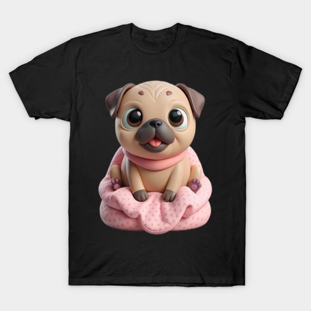 Adorable Fat Pug Puppy in Pink - Cute Cartoon Dog Art T-Shirt by IamActiveDog