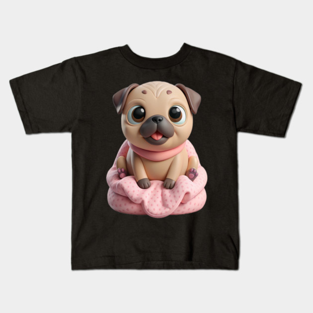 Adorable Fat Pug Puppy in Pink - Cute Cartoon Dog Art Kids T-Shirt by IamActiveDog