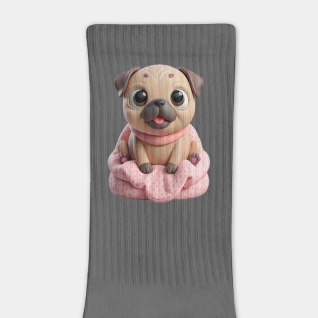 Adorable Fat Pug Puppy in Pink - Cute Cartoon Dog Art by IamActiveDog