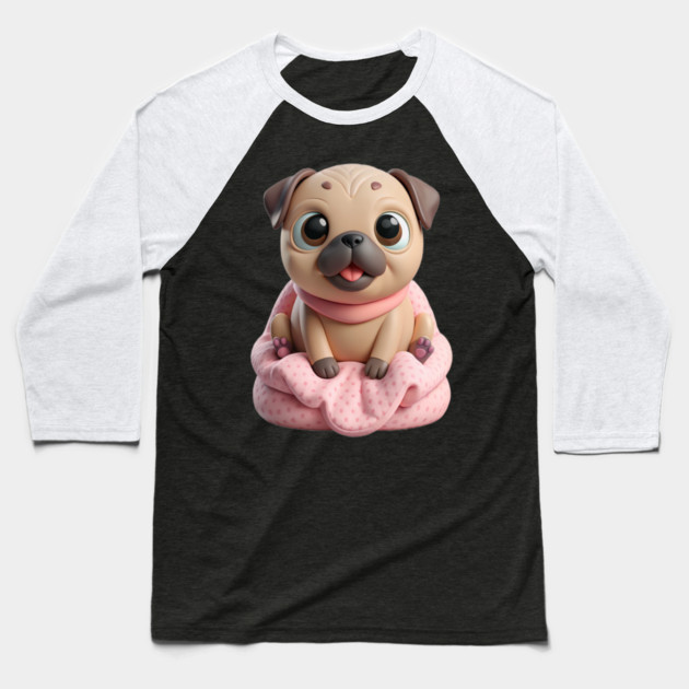 Adorable Fat Pug Puppy in Pink - Cute Cartoon Dog Art Baseball T-Shirt by IamActiveDog
