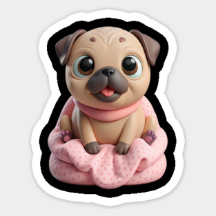Adorable Fat Pug Puppy in Pink - Cute Cartoon Dog Art Sticker