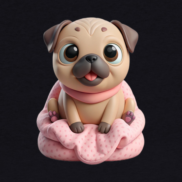 Adorable Fat Pug Puppy in Pink - Cute Cartoon Dog Art by IamActiveDog