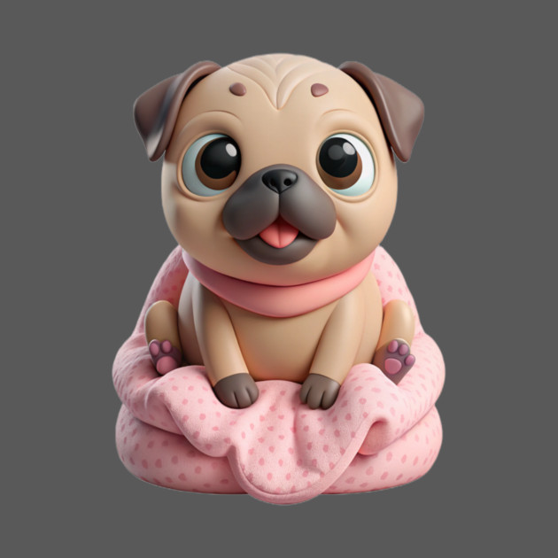 Adorable Fat Pug Puppy in Pink - Cute Cartoon Dog Art by IamActiveDog