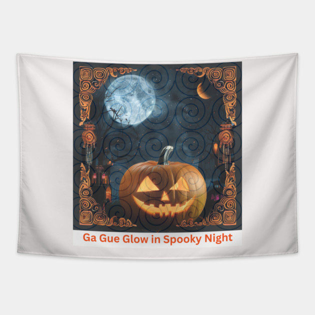 Ga Gue Glow in Spooky Night – Hmong Spiral Spirit Pumpkin Tapestry by Pimcolle