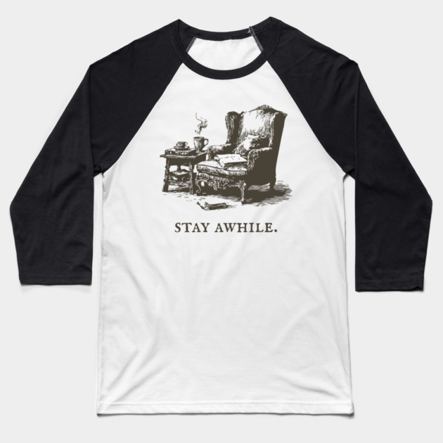 Cozy Reading Nook Invitation to Stay Awhile Baseball T-Shirt by TuncGK